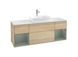 Villeroy und Boch Finion Waschtischunterschrank F861GMPC 160cm, Abdeckplatte white matt, Regale Olive matt lacquer, Oak Veneer