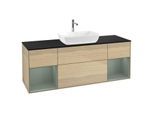 Villeroy und Boch Finion Waschtischunterschrank G862GMPC 160cm, Abdeckplatte black matt, Emotion, Regale Olive matt lacquer, Oak Veneer