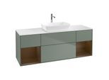 Villeroy und Boch Finion Waschtischunterschrank G861GNGM 160cm, Abdeckplatte white matt, Emotion, Regale Walnut Veneer, Olive Matt Lacquer