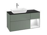 Villeroy und Boch Finion Waschtischunterschrank G812GFGM 120cm, Abdeckplatte black matt, Emotion, Regale Glossy white lacquer, Olive Matt Lacquer