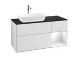 Villeroy und Boch Finion Waschtischunterschrank F812GFMT 120cm, Abdeckplatte black matt, Regale Glossy white lacquer, White matt lacquer