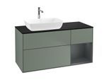 Villeroy und Boch Finion Waschtischunterschrank F812HGGM 120cm, Abdeckplatte black matt, Regale Midnight matt lacquer, Olive Matt Lacquer