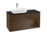 Villeroy und Boch Finion Waschtischunterschrank F812GNGN 120cm, Abdeckplatte black matt, Regale Walnut Veneer, Walnut veneer