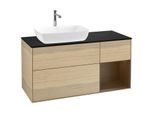 Villeroy und Boch Finion Waschtischunterschrank F812GNPC 120cm, Abdeckplatte black matt, Regale Walnut Veneer, Oak Veneer