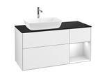 Villeroy und Boch Finion Waschtischunterschrank F812MTGF 120cm, Abdeckplatte black matt, Regale White matt lacquer, Glossy white lacquer