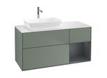 Villeroy und Boch Finion Waschtischunterschrank F811HGGM 120cm, Abdeckplatte white matt, Regale Midnight matt lacquer, Olive Matt Lacquer