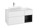 Villeroy und Boch Finion Waschtischunterschrank F811PDGF 120cm, Abdeckplatte white matt, Regale Black matt lacquer, Glossy white lacquer