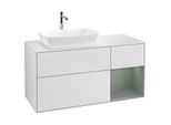 Villeroy und Boch Finion Waschtischunterschrank G811GMMT 120cm, Abdeckplatte white matt, Emotion, Regale Olive matt lacquer, White matt lacquer