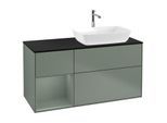 Villeroy und Boch Finion Waschtischunterschrank F802GMGM 120cm, Abdeckplatte black matt, Regale Olive matt lacquer, Olive Matt Lacquer