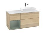 Villeroy und Boch Finion Waschtischunterschrank F801GMPC 120cm, Abdeckplatte white matt, Regale Olive matt lacquer, Oak Veneer