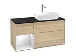 Villeroy und Boch Finion Waschtischunterschrank F802MTPC 120cm, Abdeckplatte black matt, Regale White matt lacquer, Oak Veneer