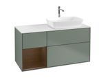 Villeroy und Boch Finion Waschtischunterschrank F801GNGM 120cm, Abdeckplatte white matt, Regale Walnut Veneer, Olive Matt Lacquer