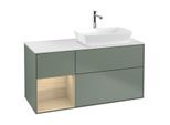 Villeroy und Boch Finion Waschtischunterschrank G801PCGM 120cm, Abdeckplatte white matt, Emotion, Regale Oak Veneer, Olive Matt Lacquer