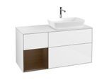 Villeroy und Boch Finion Waschtischunterschrank G801GNGF 120cm, Abdeckplatte white matt, Emotion, Regale Walnut Veneer, Glossy white lacquer
