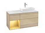 Villeroy und Boch Finion Waschtischunterschrank G801HFPC 120cm, Abdeckplatte white matt, Emotion, Regale Gold matt lacquer, Oak Veneer