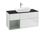Villeroy und Boch Finion Waschtischunterschrank F822GMMT 120cm, Abdeckplatte black matt, Regale Olive matt lacquer, White matt lacquer
