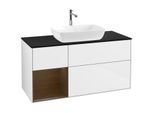 Villeroy und Boch Finion Waschtischunterschrank F822GNGF 120cm, Abdeckplatte black matt, Regale Walnut Veneer, Glossy white lacquer