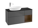 Villeroy und Boch Finion Waschtischunterschrank F932GNGK 120cm, Abdeckplatte black matt, Regale Walnut Veneer, Anthracite matt
