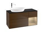 Villeroy und Boch Finion Waschtischunterschrank F932PCGN 120cm, Abdeckplatte black matt, Regale Oak Veneer, Walnut veneer