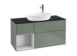 Villeroy und Boch Finion Waschtischunterschrank F942GFGM 120cm, Abdeckplatte black matt, Regale Glossy white lacquer, Olive Matt Lacquer
