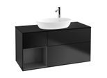 Villeroy und Boch Finion Waschtischunterschrank F942GKPD 120cm, Abdeckplatte black matt, Regale Anthracite matt lacquer, Black matt lacquer