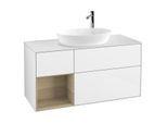 Villeroy und Boch Finion Waschtischunterschrank F941PCGF 120cm, Abdeckplatte white matt, Regale Oak Veneer, Glossy white lacquer