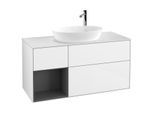 Villeroy und Boch Finion Waschtischunterschrank F941GKGF 120cm, Abdeckplatte white matt, Regale Anthracite matt lacquer, Glossy white lacquer