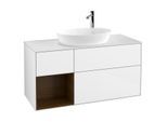 Villeroy und Boch Finion Waschtischunterschrank F941GNGF 120cm, Abdeckplatte white matt, Regale Walnut Veneer, Glossy white lacquer