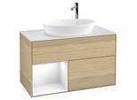 Villeroy und Boch Finion Waschtischunterschrank F891GFPC 100cm, Abdeckplatte white matt, Regale Glossy white lacquer, Oak Veneer