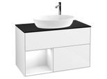 Villeroy und Boch Finion Waschtischunterschrank F892GFGF 100cm, Abdeckplatte black matt, Regale Glossy white lacquer, Glossy white lacquer