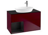 Villeroy und Boch Finion Waschtischunterschrank F892PDHB 100cm, Abdeckplatte black matt, Regale Black matt lacquer, Peony Matt