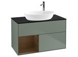 Villeroy und Boch Finion Waschtischunterschrank G892GNGM 100cm, Abdeckplatte black matt, Emotion, Regale Walnut Veneer, Olive Matt Lacquer