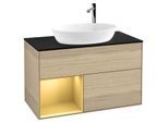 Villeroy und Boch Finion Waschtischunterschrank G892HFPC 100cm, Abdeckplatte black matt, Emotion, Regale Gold matt lacquer, Oak Veneer