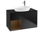 Villeroy und Boch Finion Waschtischunterschrank G892GNPD 100cm, Abdeckplatte black matt, Emotion, Regale Walnut Veneer, Black matt lacquer