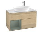 Villeroy und Boch Finion Waschtischunterschrank G891GMPC 100cm, Abdeckplatte white matt, Emotion, Regale Olive matt lacquer, Oak Veneer