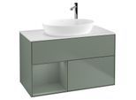 Villeroy und Boch Finion Waschtischunterschrank G891GMGM 100cm, Abdeckplatte white matt, Emotion, Regale Olive matt lacquer, Olive Matt Lacquer