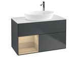 Villeroy und Boch Finion Waschtischunterschrank G891PCHG 100cm, Abdeckplatte white matt, Emotion, Regale Oak Veneer, Midnight Blue Matt Lacquer