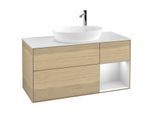 Villeroy und Boch Finion Waschtischunterschrank F951MTPC 120cm, Abdeckplatte white matt, Regale White matt lacquer, Oak Veneer