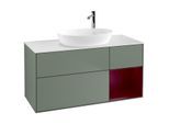 Villeroy und Boch Finion Waschtischunterschrank F951HBGM 120cm, Abdeckplatte white matt, Regale Peony matt lacquer, Olive Matt Lacquer