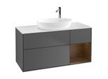 Villeroy und Boch Finion Waschtischunterschrank F951GNGK 120cm, Abdeckplatte white matt, Regale Walnut Veneer, Anthracite matt