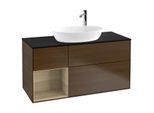 Villeroy und Boch Finion Waschtischunterschrank G942PCGN 120cm, Abdeckplatte black matt, Emotion, Regale Oak Veneer, Walnut veneer