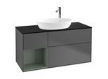 Villeroy und Boch Finion Waschtischunterschrank G942GMGK 120cm, Abdeckplatte black matt, Emotion, Regale Olive matt lacquer, Anthracite matt