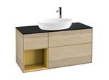 Villeroy und Boch Finion Waschtischunterschrank G942HFPC 120cm, Abdeckplatte black matt, Emotion, Regale Gold matt lacquer, Oak Veneer