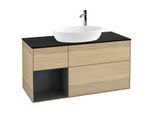 Villeroy und Boch Finion Waschtischunterschrank G942HGPC 120cm, Abdeckplatte black matt, Emotion, Regale Midnight matt lacquer, Oak Veneer