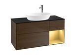 Villeroy und Boch Finion Waschtischunterschrank G952HFGN 120cm, Abdeckplatte black matt, Emotion, Regale Gold matt lacquer, Walnut veneer