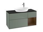 Villeroy und Boch Finion Waschtischunterschrank G952GNGM 120cm, Abdeckplatte black matt, Emotion, Regale Walnut Veneer, Olive Matt Lacquer