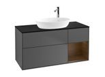 Villeroy und Boch Finion Waschtischunterschrank G952GNGK 120cm, Abdeckplatte black matt, Emotion, Regale Walnut Veneer, Anthracite matt