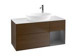 Villeroy und Boch Finion Waschtischunterschrank G951GKGN 120cm, Abdeckplatte white matt, Emotion, Regale Anthracite matt lacquer, Walnut veneer