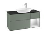 Villeroy und Boch Finion Waschtischunterschrank F952MTGM 120cm, Abdeckplatte black matt, Regale White matt lacquer, Olive Matt Lacquer