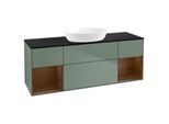 Villeroy und Boch Finion Waschtischunterschrank FD02GNGM 120cm, Abdeckplatte black matt, Regale Walnut Veneer, Olive Matt Lacquer